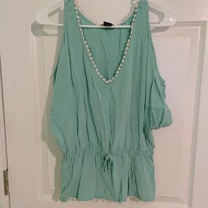 Off the shoulder- Short Sleeves Mint Green Top
